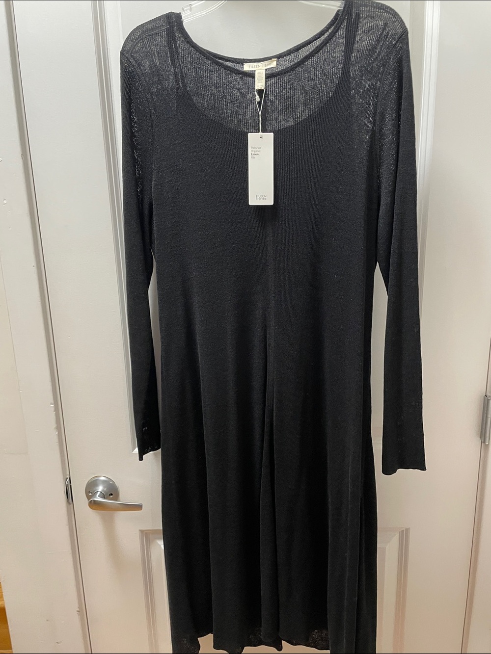 Eileen Fisher Black Long-Sleeve Scoop Neck Dress